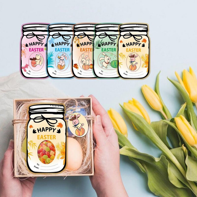 20PC Easter Day Cards for Kids School,DIY Mason Jar EasterGift with Treat Bags,Funny Easter Candy Exchange Cards,DIY EasterBasket Stuffers Party Favors for Kids，Classroom Egg Hunt Games Gift Supplies - Image 5